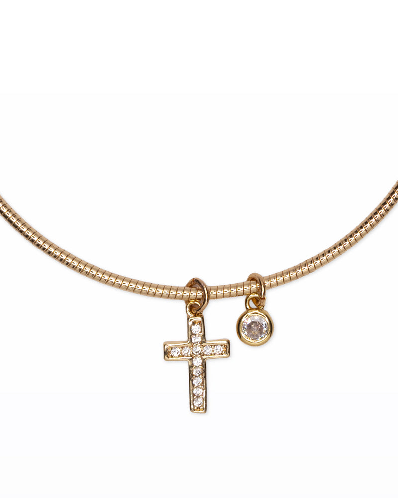 Golden Line – Bracciale rigido con croce e punto luce